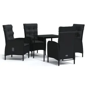 Set masă pentru grădină, 5 piese, cu perne, negru