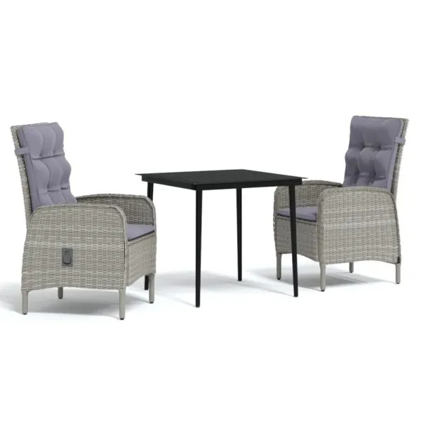 Set mobilier de grădină, cu perne, 3 piese, gri și negru