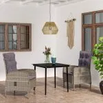 Set mobilier de grădină, cu perne, 3 piese, gri și negru