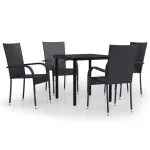 Set mobilier de grădină, 5 piese, negru