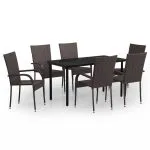 Set mobilier de grădină, 7 piese, maro și negru