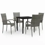 Set mobilier de grădină, 5 piese, gri și negru