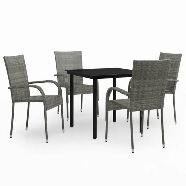 Set mobilier de grădină, 5 piese, gri și negru