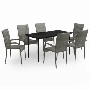 Set mobilier de grădină, 7 piese, gri și negru
