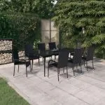 Set mobilier de grădină, negru, 9 piese