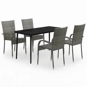 Set de servit masa pentru grădină, 5 piese, gri și negru