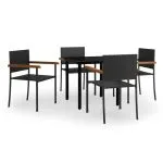 Set de servit masa pentru grădină, 5 piese, negru