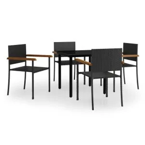 Set de servit masa pentru grădină, 5 piese, negru