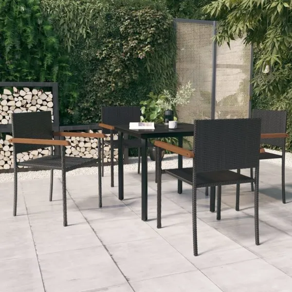 Set de servit masa pentru grădină, 5 piese, negru