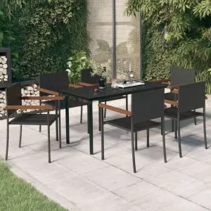 Set de servit masa pentru grădină, 7 piese, negru