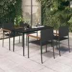 Set de servit masa pentru grădină, 5 piese, negru