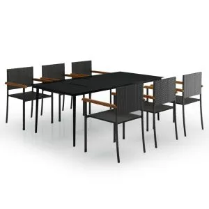 Set mobilier pentru grădină, 7 piese, negru