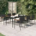 Set mobilier pentru grădină, 7 piese, negru