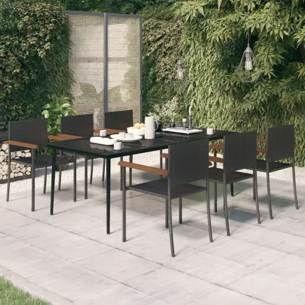 Set mobilier pentru grădină, 7 piese, negru