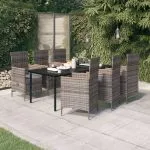 Set mobilier pentru grădină, cu perne, 7 piese, gri