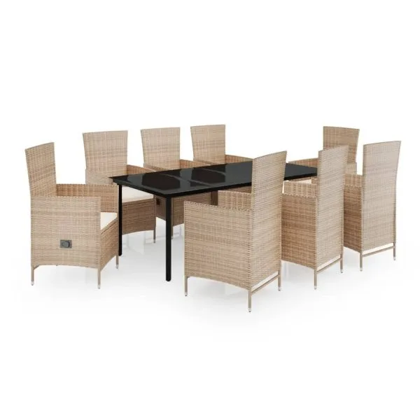 Set mobilier pentru grădină, cu perne, 9 piese, bej