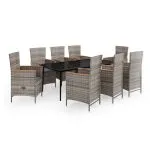 Set de mobilier pentru grădină, cu perne, 9 piese, gri