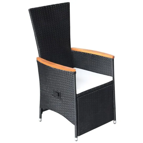Set de masă pentru grădină, 7 piese, cu perne, negru