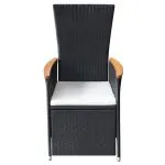 Set de masă pentru grădină, 7 piese, cu perne, negru