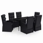 Set de masă pentru grădină, 7 piese, cu perne, negru