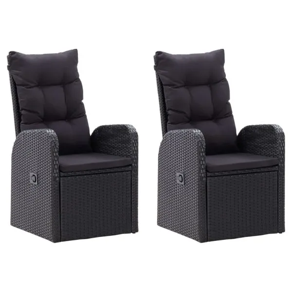 Set de masă pentru grădină, 7 piese, cu perne, negru