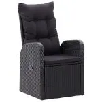Set de masă pentru grădină, 7 piese, cu perne, negru