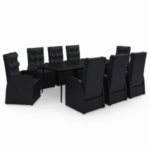 Set mobilier de grădină cu perne, 9 piese, negru