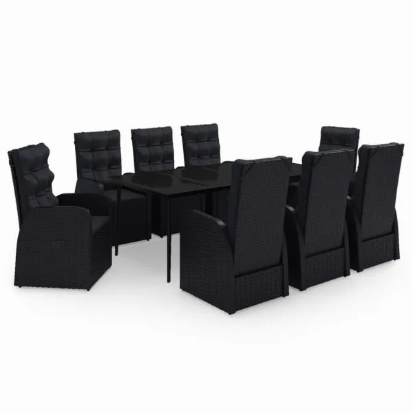 Set mobilier de grădină cu perne, 9 piese, negru