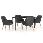 Set masă pentru grădină, 5 piese, cu perne, negru