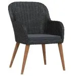 Set masă pentru grădină, 5 piese, cu perne, negru