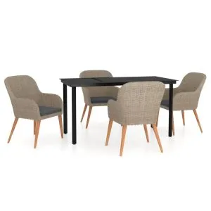 Set de servit masa pentru grădină, 5 piese, cu perne, maro
