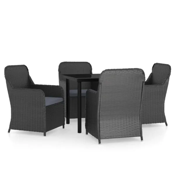 Set masă pentru grădină, 5 piese, cu perne, negru
