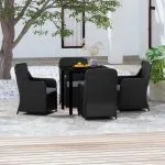 Set masă pentru grădină, 5 piese, cu perne, negru