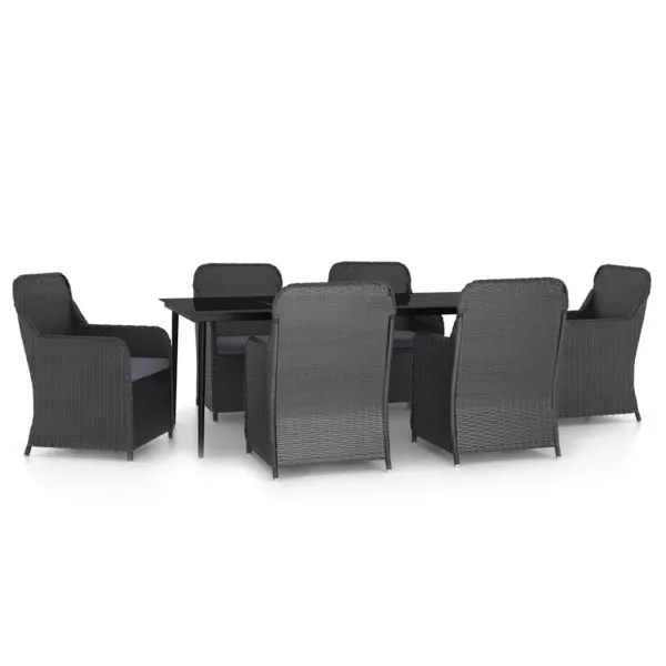 Set de masă pentru grădină, 7 piese, cu perne, negru
