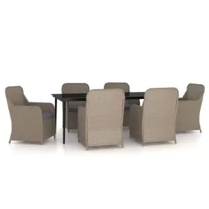 Set de masă pentru grădină, 7 piese, cu perne, maro