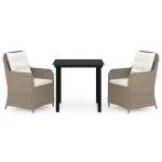 Set mobilier pentru grădină, 3 piese, maro