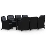 Set mobilier pentru grădină, 9 piese, negru