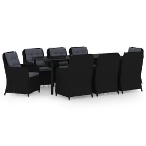 Set mobilier pentru grădină, 9 piese, negru
