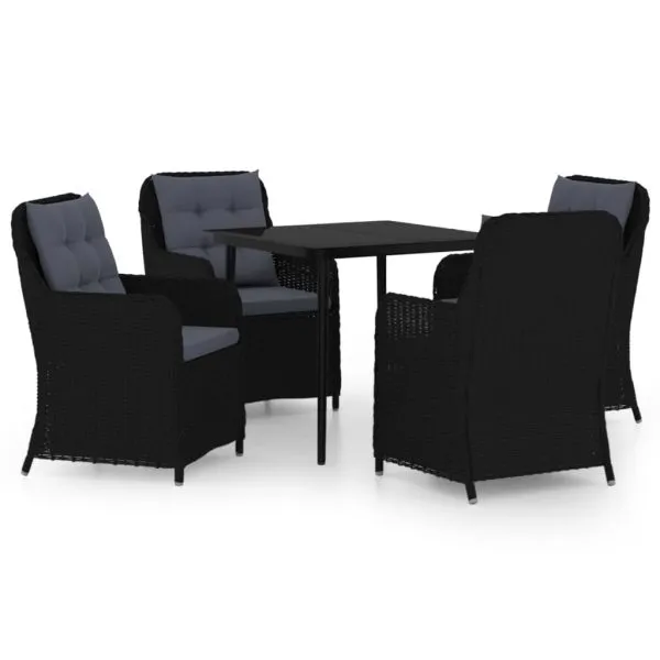 Set de servit masa pentru grădină, 5 piese, negru
