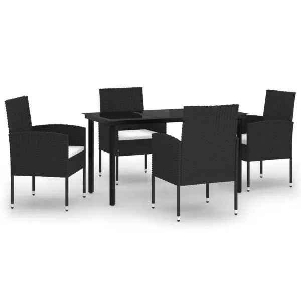 Set de servit masa pentru grădină, 5 piese, negru