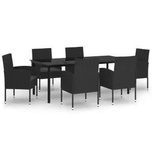 Set de servit masa pentru grădină, 7 piese, negru
