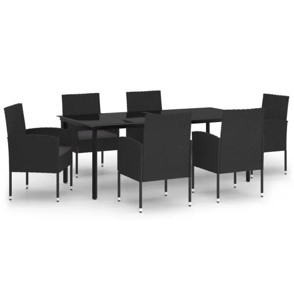 Set de servit masa pentru grădină, 7 piese, negru