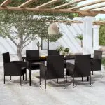 Set de servit masa pentru grădină, 7 piese, negru