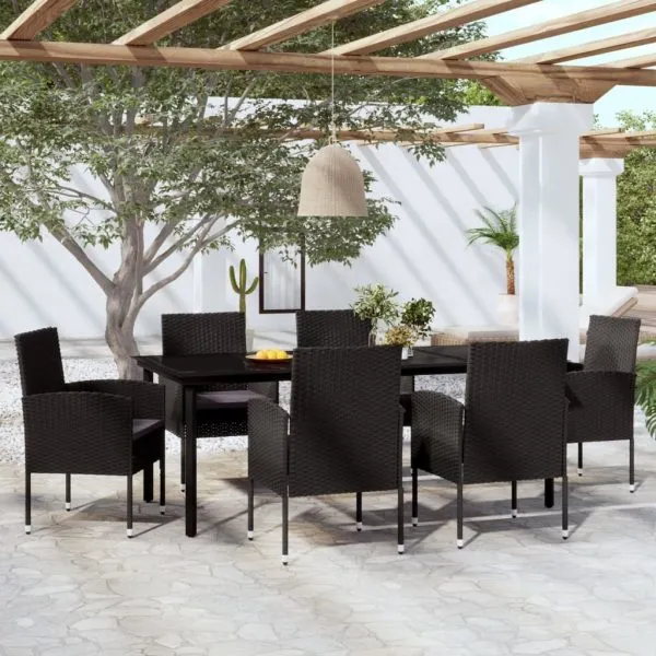 Set de servit masa pentru grădină, 7 piese, negru