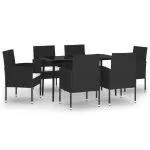 Set de servit masa pentru grădină, 7 piese, negru