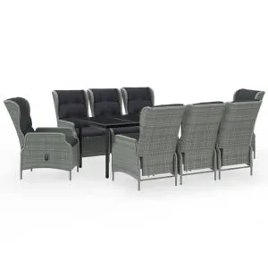 Set mobilier de grădină, 9 piese, gri deschis