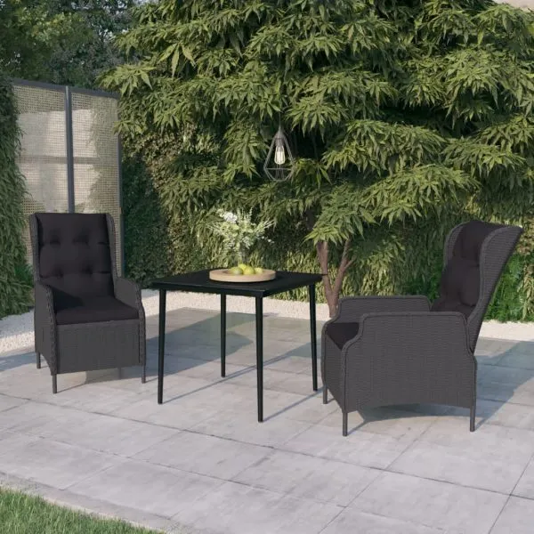 Set de mobilier pentru grădină, 3 piese, gri închis
