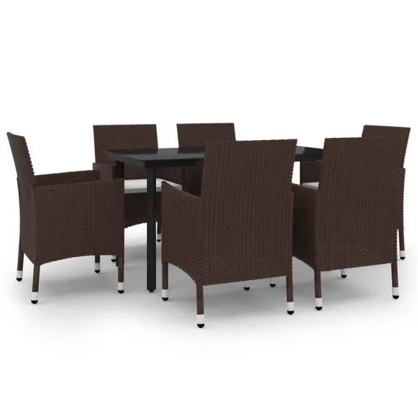Set mobilier de grădină cu perne, 7 piese, poliratan și sticlă