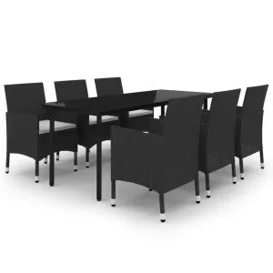 Set mobilier de grădină cu perne, 7 piese, poliratan și sticlă