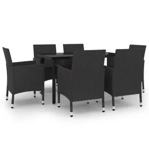 Set mobilier de grădină cu perne, 7 piese, poliratan și sticlă